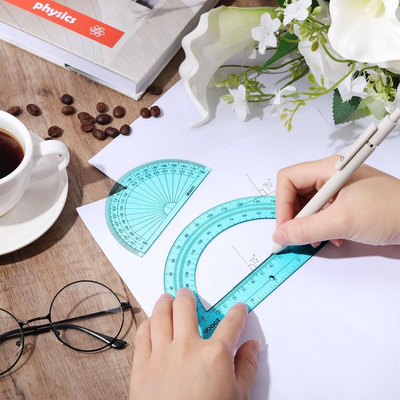 eBoot 2 Pcs Plastic Protractor Clear 180 Degrees Transparent Protractor for Geometry, 4 Inch and 6 Inch(Blue) - Image 5